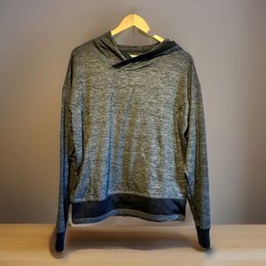 Women’s Gray Athletic Hoodie Medium Stretch Pullover Crossover Neck Activewear